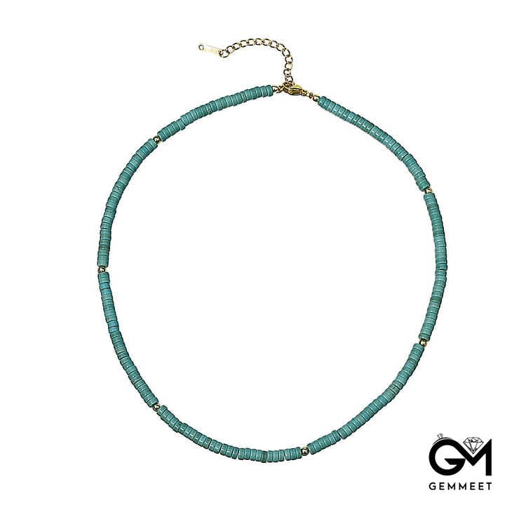 Turquoise White Zircon Roller Bead Necklace