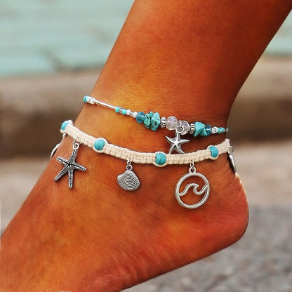 Turquoise Starfish Wave Charm Bracelet Anklet