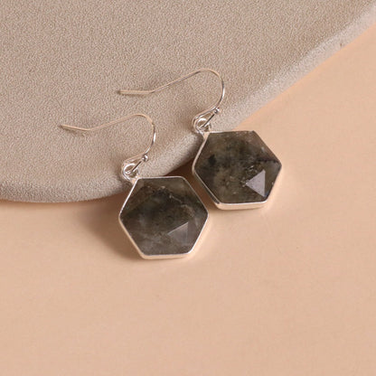 Pulled Feldspar Hex Pendant Earrings