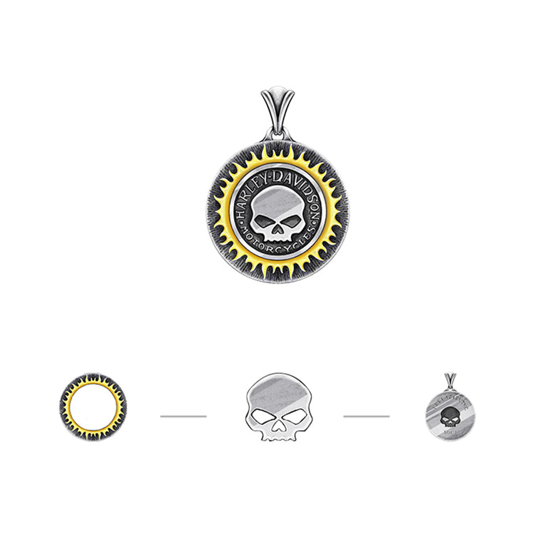 Magma Pattern Skull Sterling Silver Hip Hop Pendants Necklace