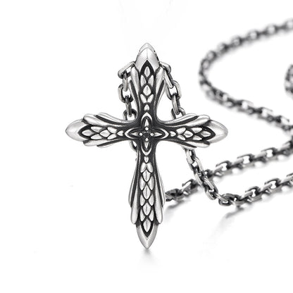 Sterling Silver Vintage Flower Cross Pendants Necklace