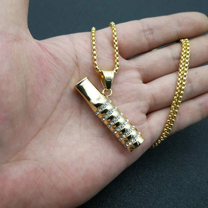 Hip Hop Titanium Steel Gold Plated Zircon Cigarette Holder Pendant