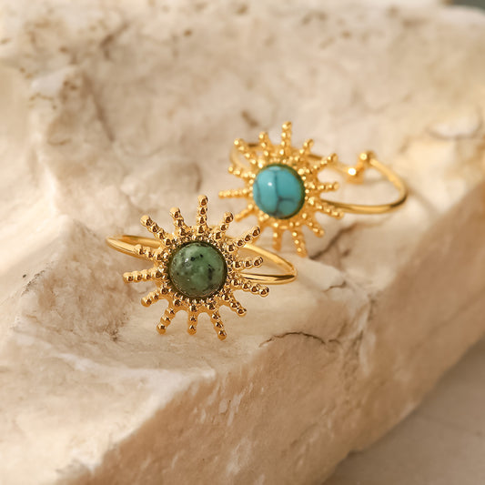 French Vintage Natural Stone Sun Shape Ring