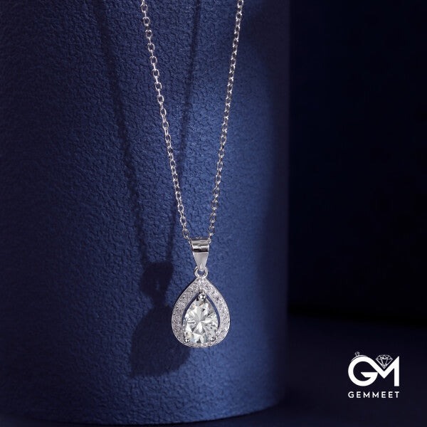 S925 Pure Silver Water Drop Zircon Hollow Necklace