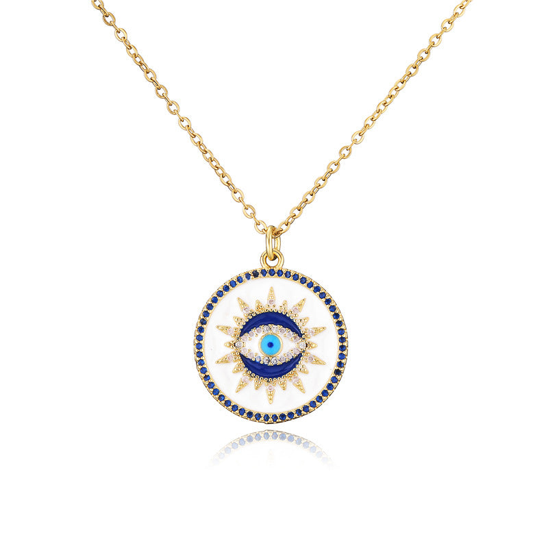 Halloween Evil Eye In Sun Disc Pendant Necklace