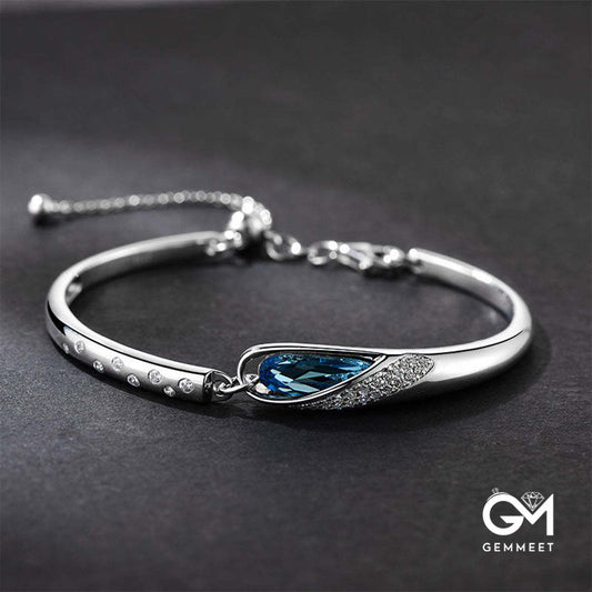 White Gold Angel Tears Blue Sapphire Bangle Bracelet