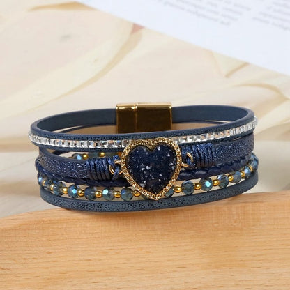 Heart Shape Cluster Multilayer Braided Leather Bracelet