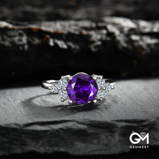 "The Soothing Presence" - Amethyst with Zircon Ring