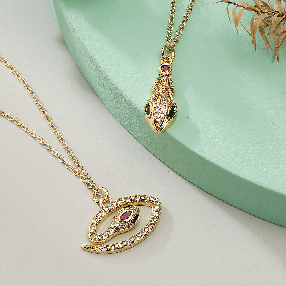 Color Stones Snake Shape Pendant Necklace