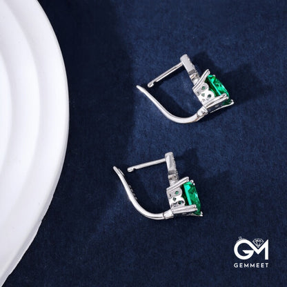 S925 Sterling Silver Niche Green Square Zircon Earrings