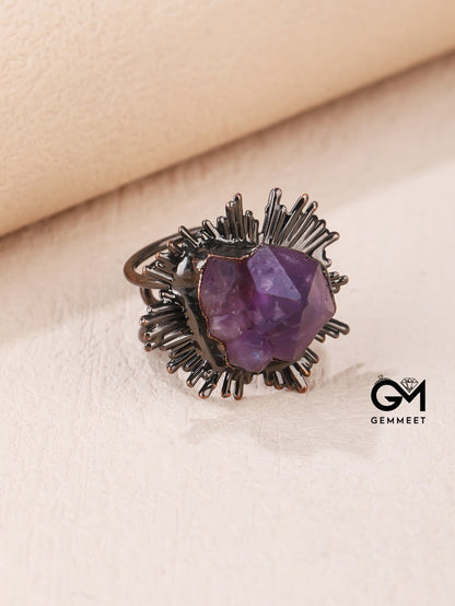 Amethyst Flower Cooper Plated Ring