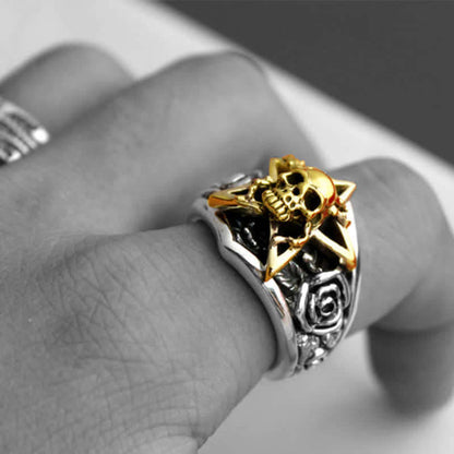 Men's Gothic Pentagram Skull Ring