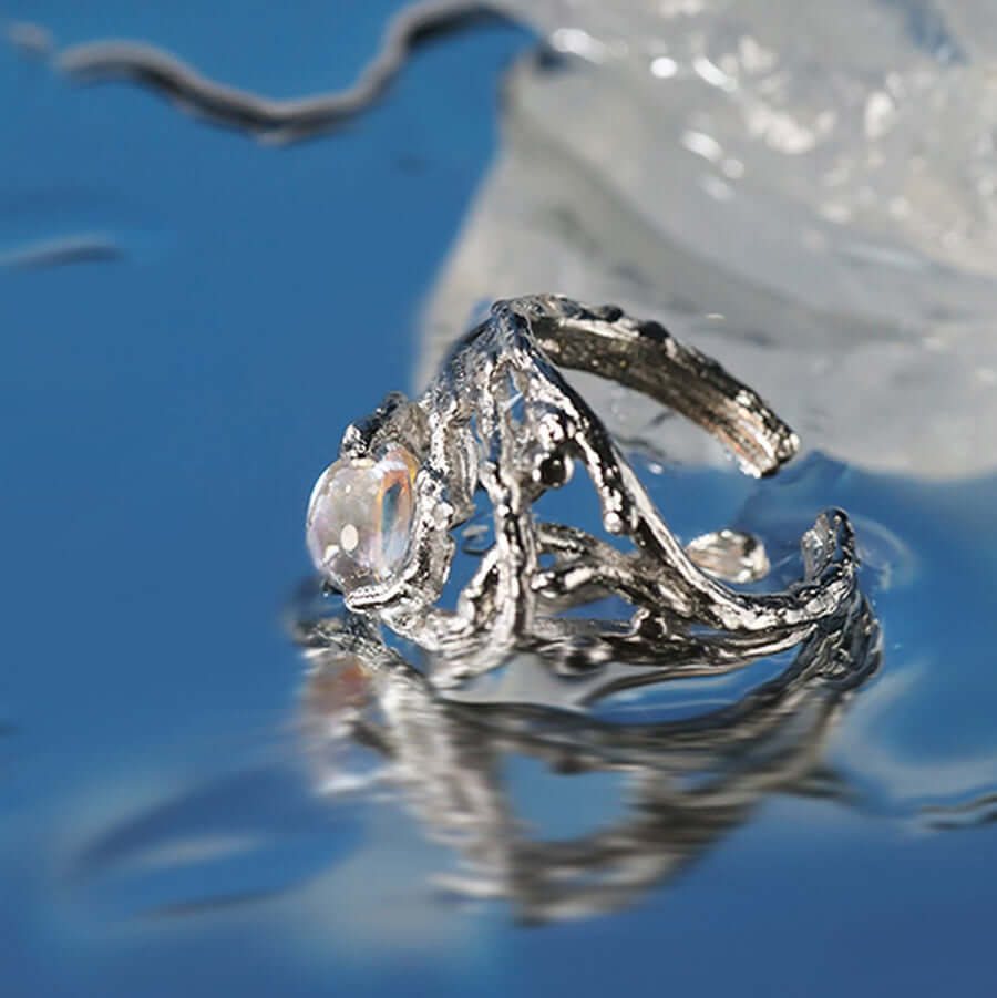 Irregular Branch Pattern Moonstone Ring