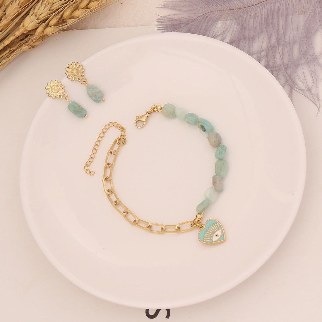 Bohemia Amazonite Stone Bracelet Necklace Earrings