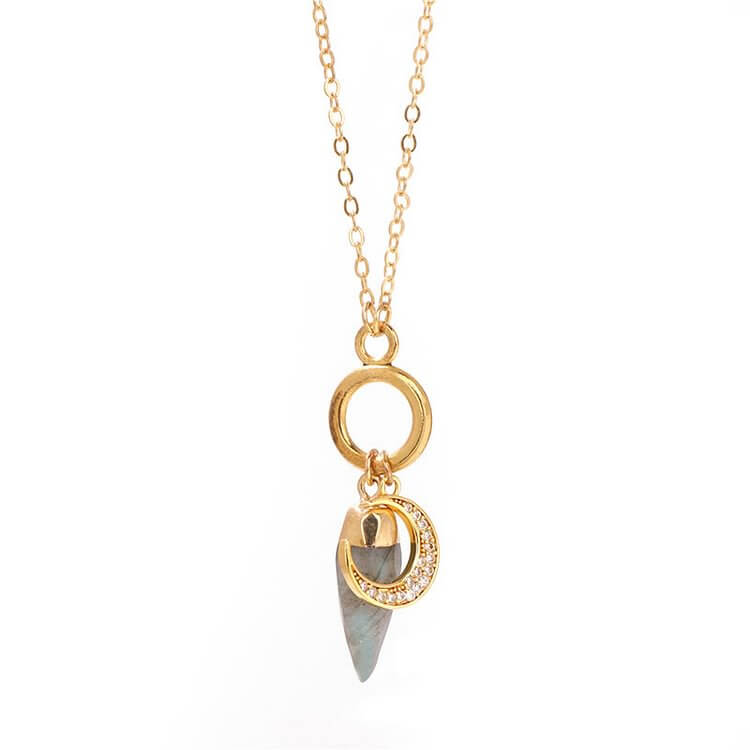 Bullet Crystal Zircon Moon Pendant Necklace