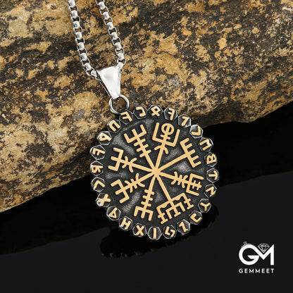 Stainless Steel Viking Compass Rune Vintage Necklace