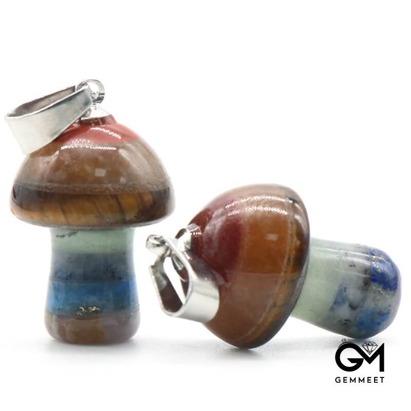 Seven Colored Stone Crystal Mushroom Pendant