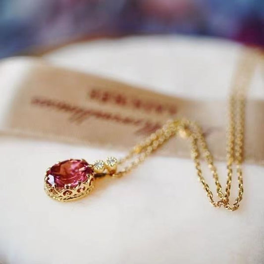 Pink Tourmaline Zircon Pendant Necklace