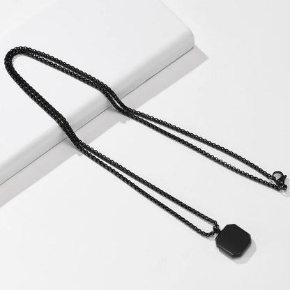 Square Pendant Men Long Sweater Chain Necklace