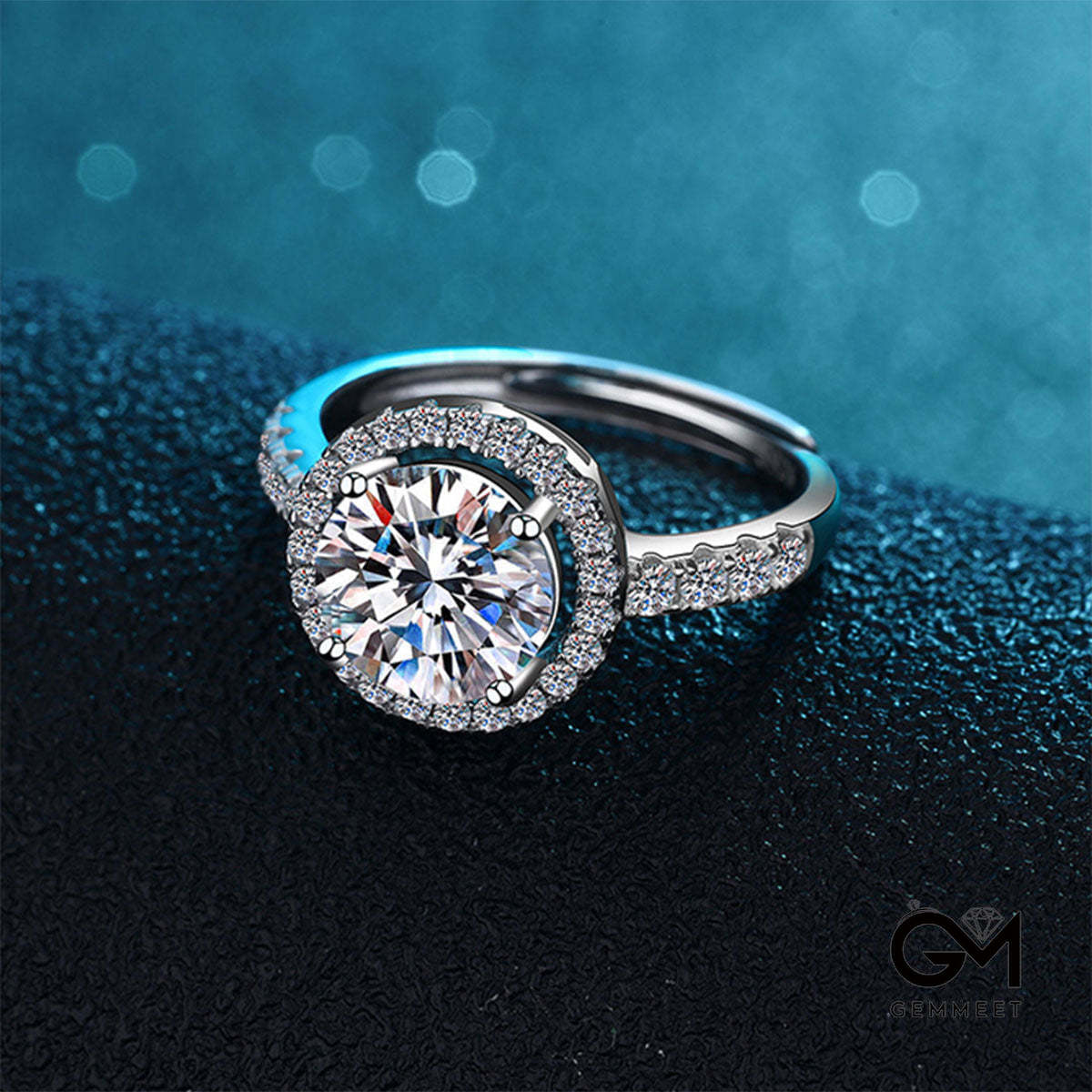 White Gold Full Stones Moissanite Halo Ring