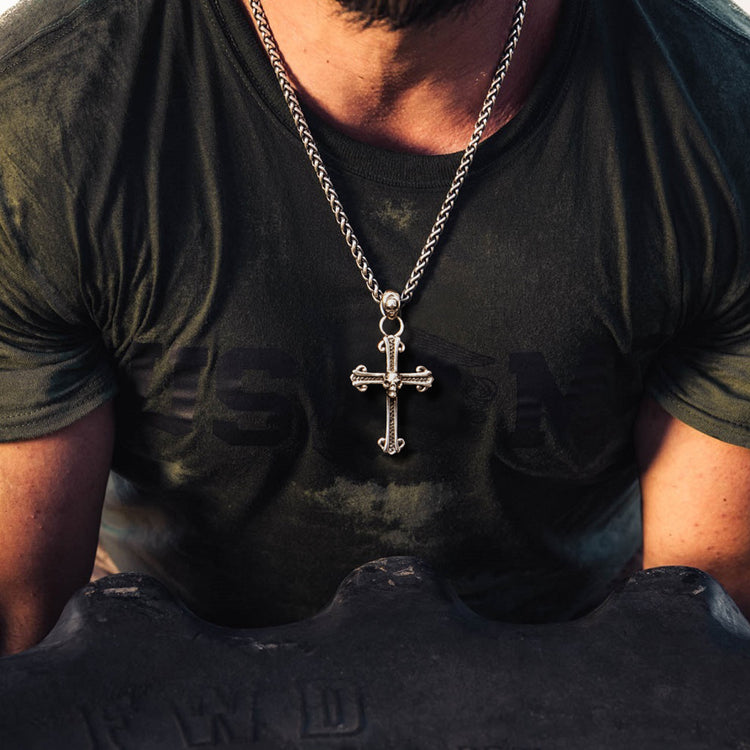 Cross Sterling Silver Skull Pendants Necklace