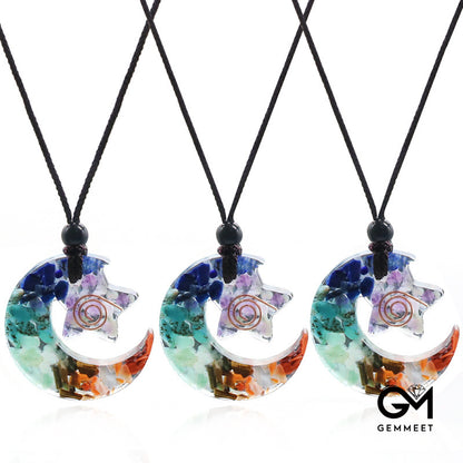 Colorful Stone Moon Star Resin Pendant