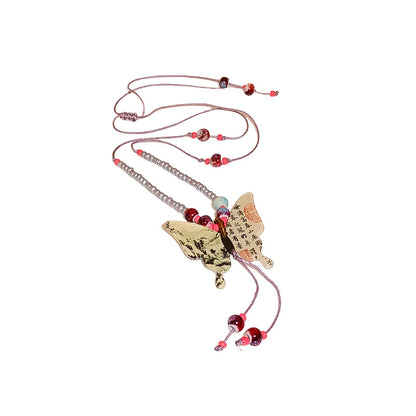 Woven Rope Butterfly Ceramic Necklace