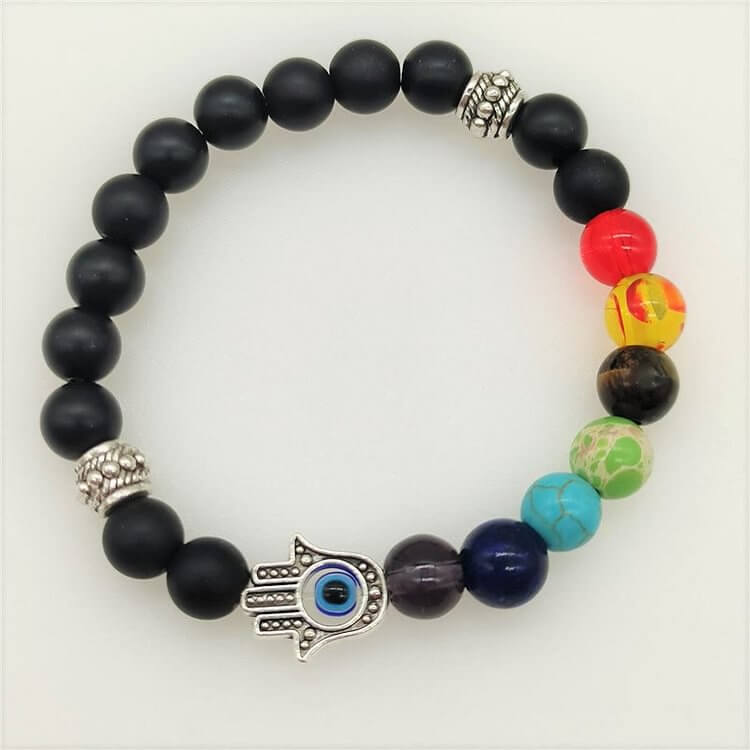 Colorful Chakra Evil Eye Hamsa Beaded Bracelet