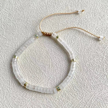 Flat Bead White Crystal Bead Bracelet