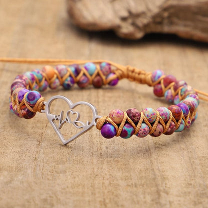 Bohemia Handwoven Purple Emperor Stone Hollow Heart Bracelet