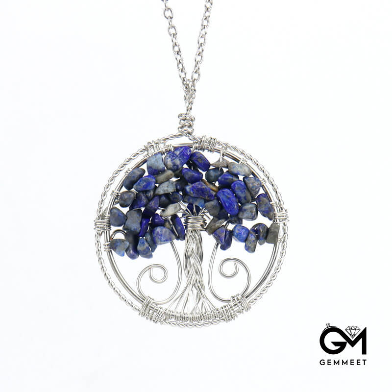 Double Loop Crystal Gravel Tree of Life Necklace