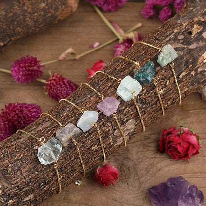 Natural Crystal Rough Stone String Metal Chain Bracelet