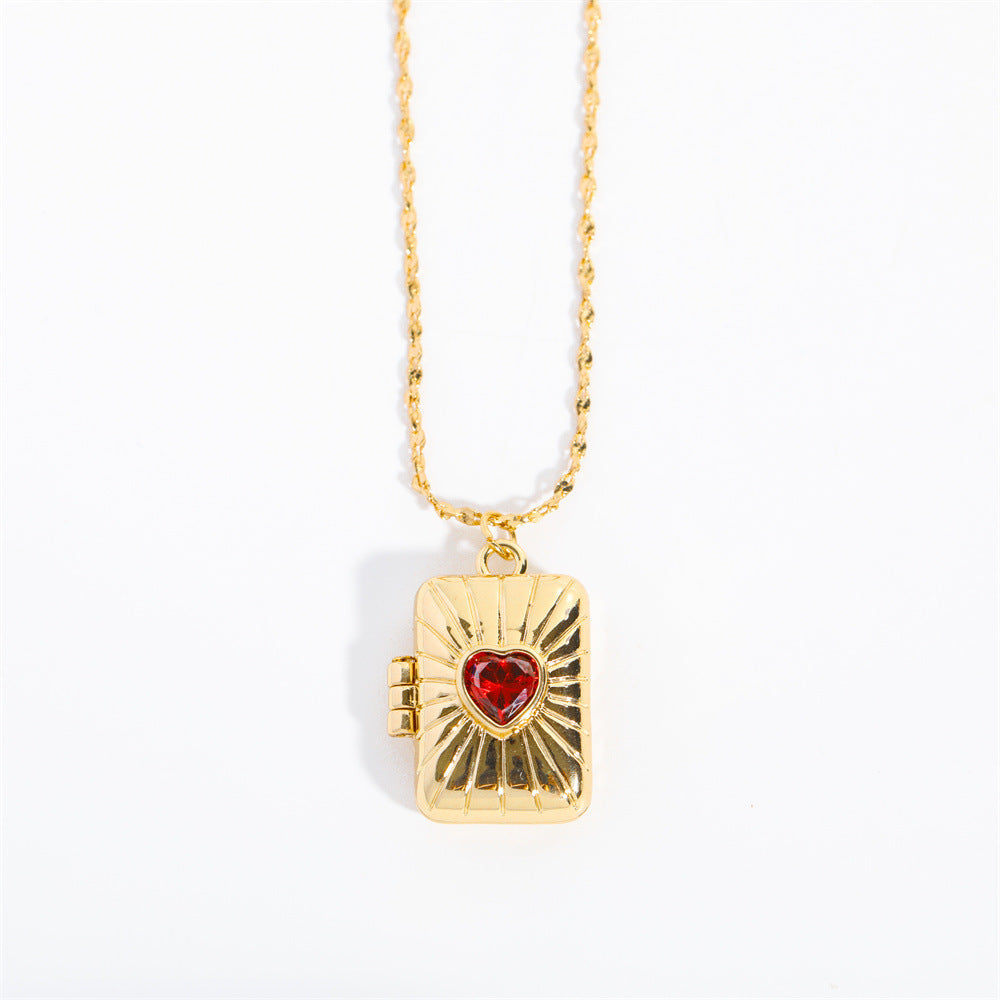 Cute Rectangle Heart Totem Pendant Necklace