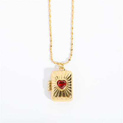 Cute Rectangle Heart Totem Pendant Necklace