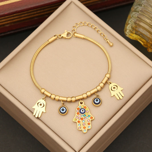 Hollow Evil Eye Color Stones Bracelet Necklace & Earrings