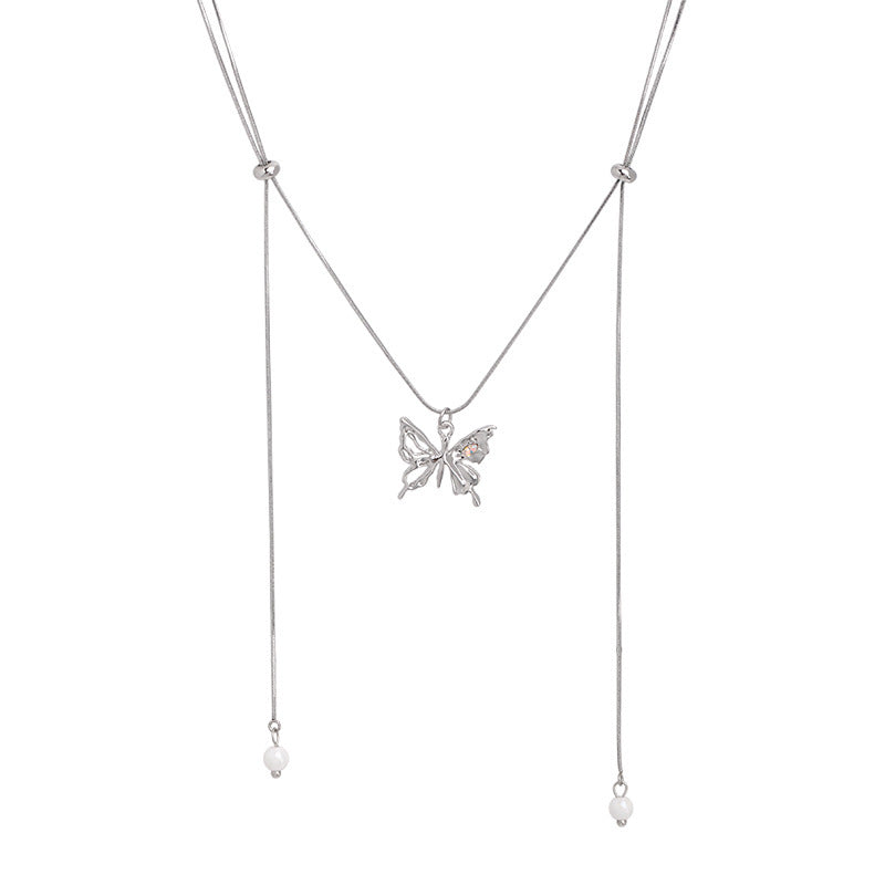 Zircon Butterfly Pearl French Necklace