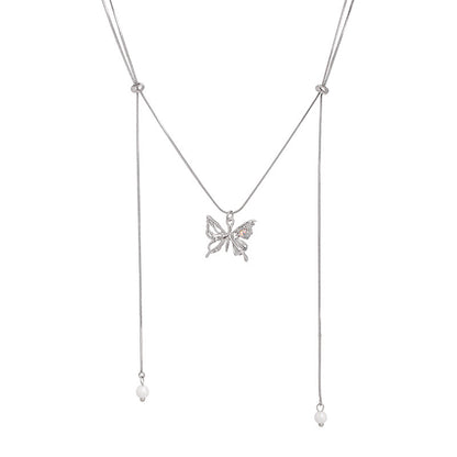 Zircon Butterfly Pearl French Necklace