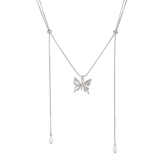 Zircon Butterfly Pearl French Necklace