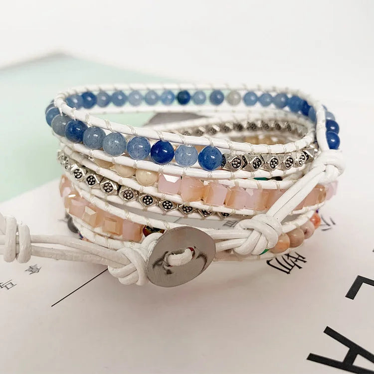 Rose Quartz Kyanite Boho Handmade Wrap Bracelet