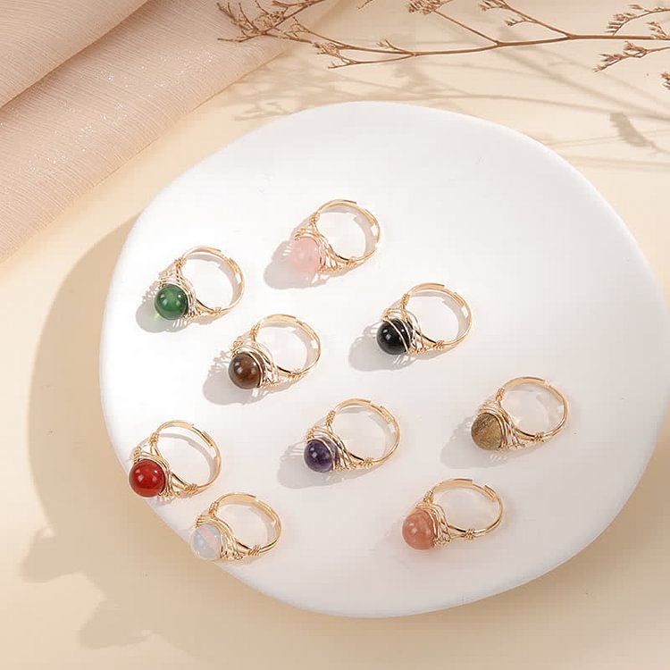 Natural Crystal Healing Protection Ring