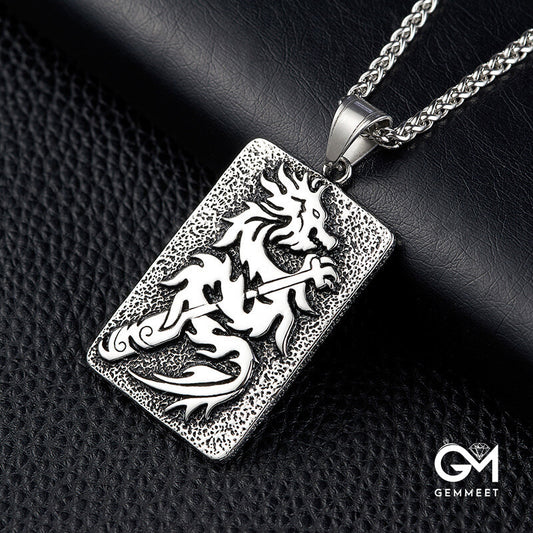 Titanium Steel Zodiac Dragon Pendant Necklace