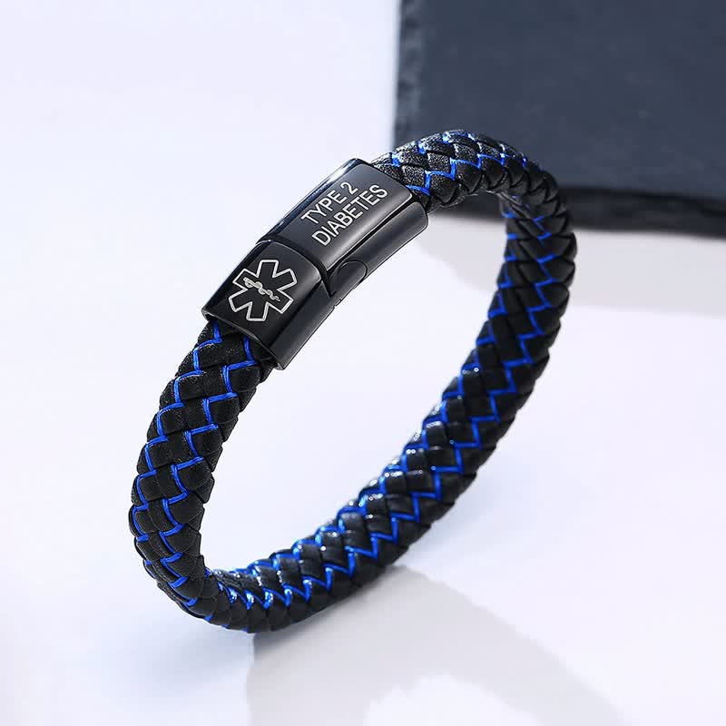 Men's Leather Medical Symbol Bracelet