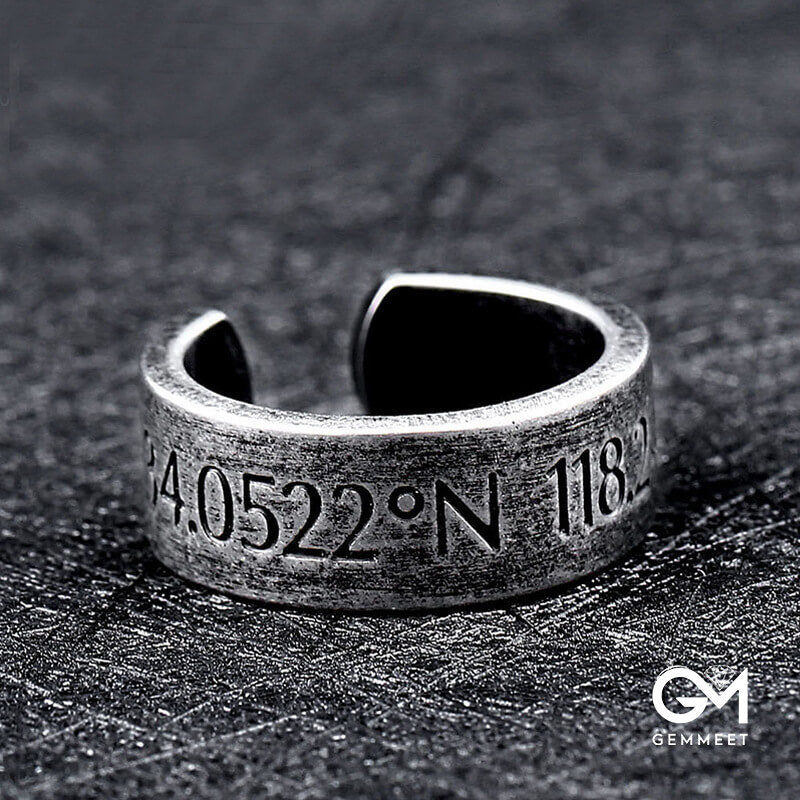 Titanium Steel Horizon Latitude and Longitude Ring