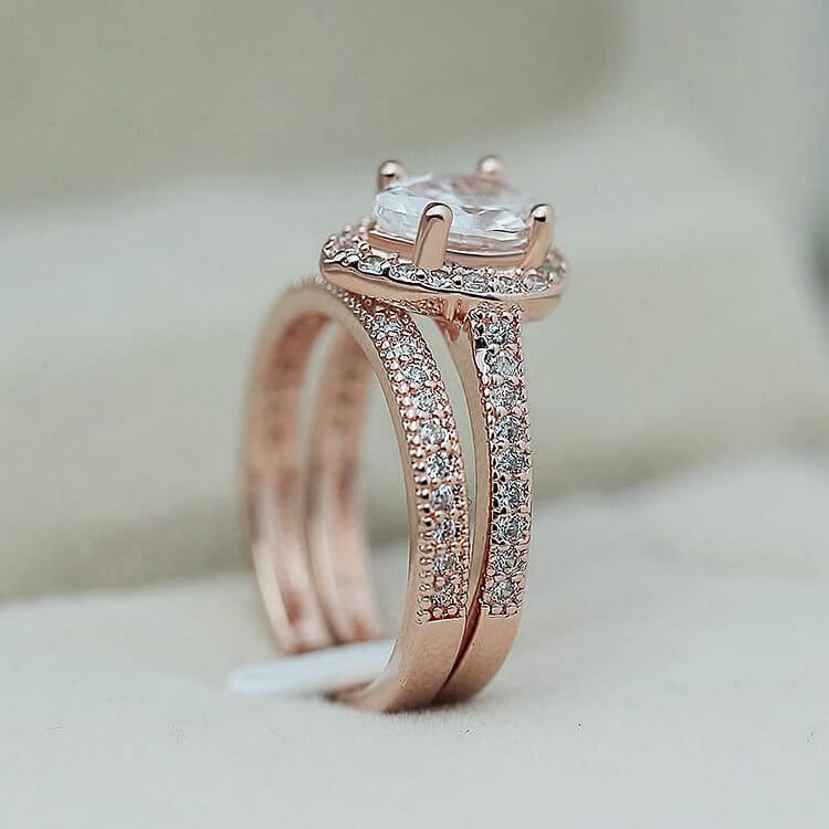 2 Pcs Rose Gold Pear Shape Zircon Ring Set