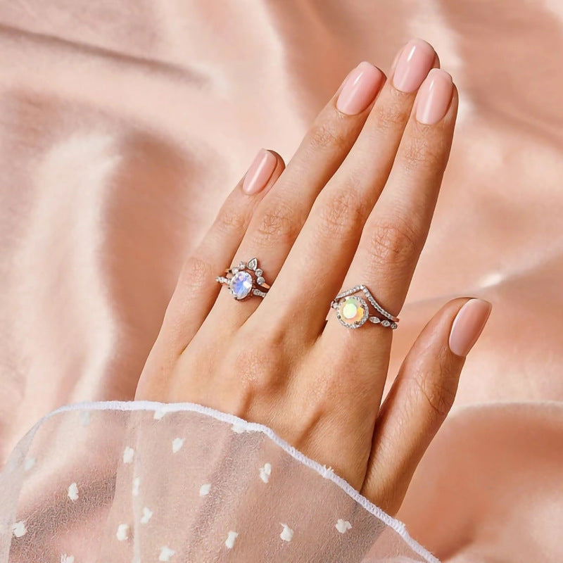 S925 Rose Gold Halo Moonstone Ring