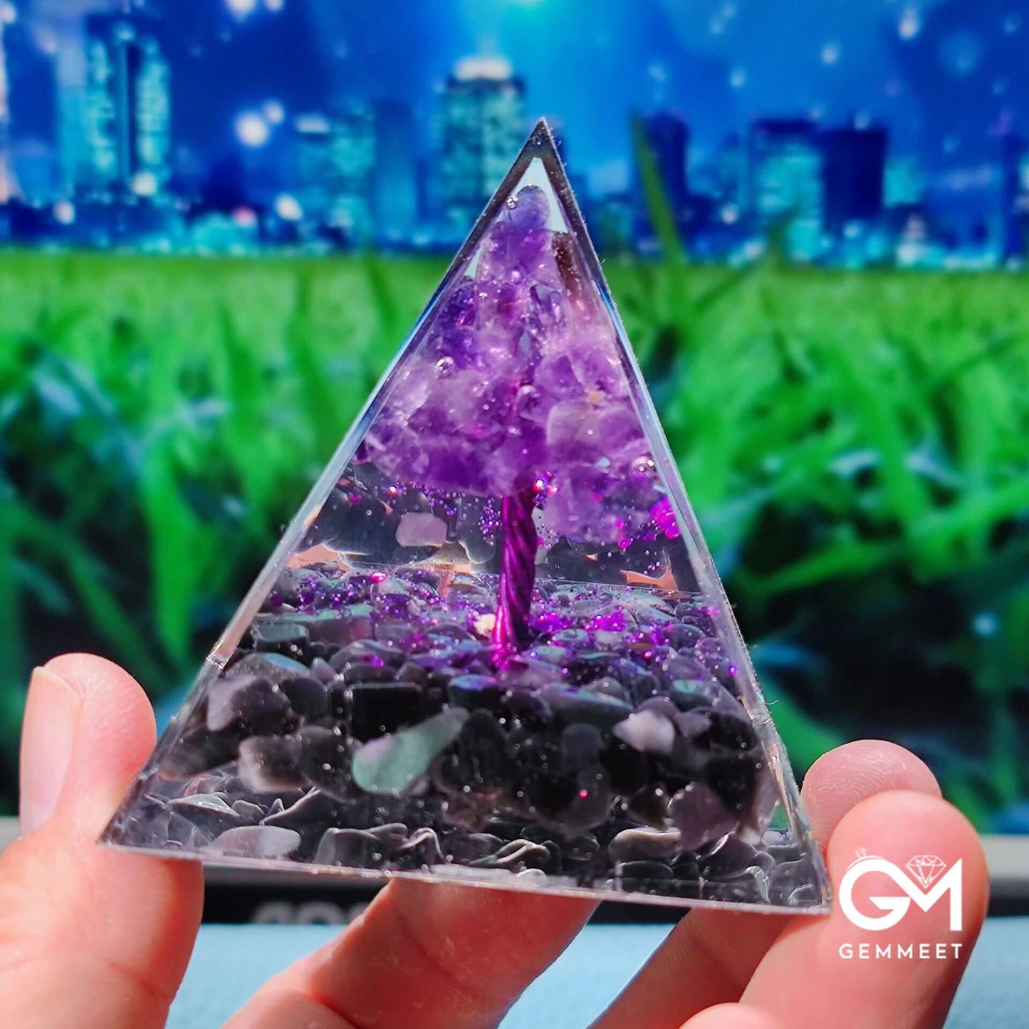 Amethyst Obsidian Tree Of Life Orgone Pyramid