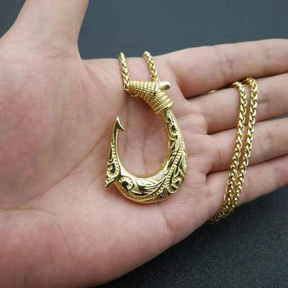 Hip Hop Jewelry Titanium Steel Gold Plated Nordic Viking Fish Hook Pendant