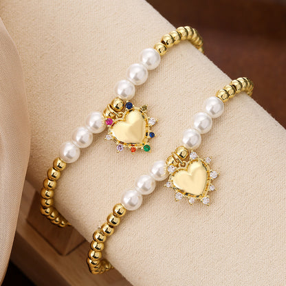 Heart Shape Pendant Pearl Bead Bracelet