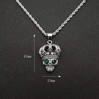 Gold Plated Crown Green Eyes Zircon Skull Undead Pendant