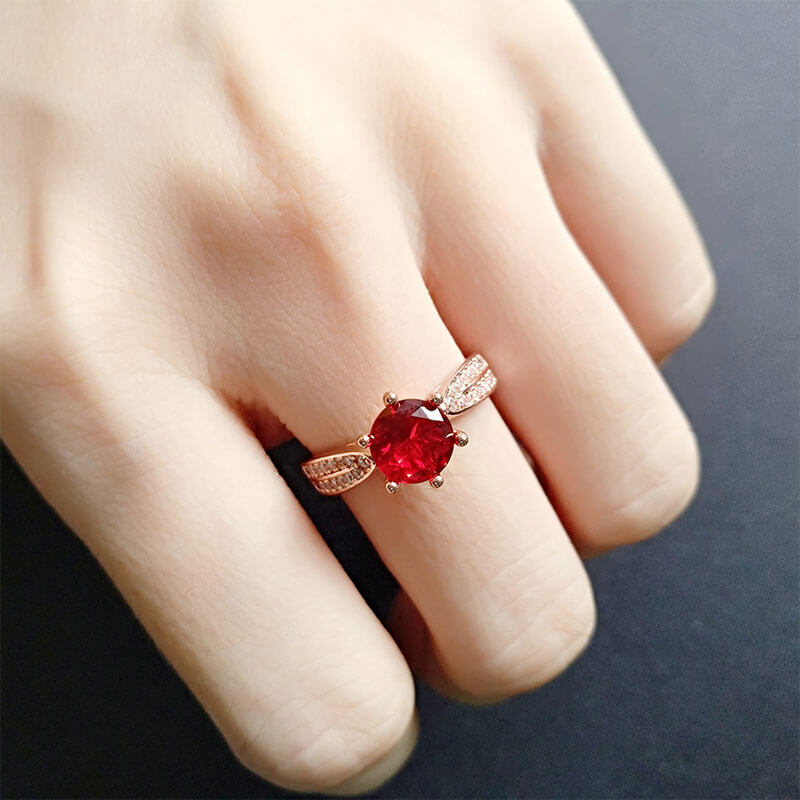 Six-claw Pigeon Blood Red Crystal Ring Fashion Ruby Ring Full of Diamonds Low Luxury Imitation Diamond Ring